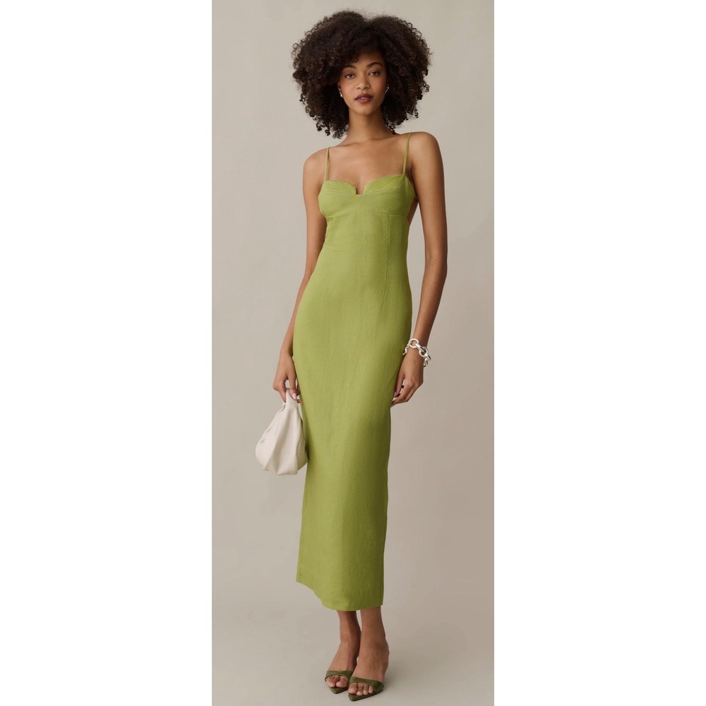 Few Moda O.P.T One Pretty Time Green Linen Blend Midi Dress Cut Out Back Size 0